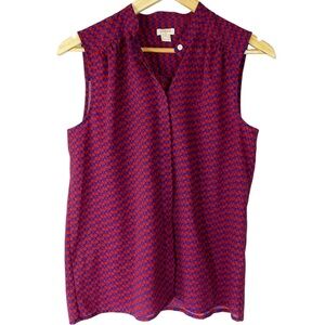J Crew Blue and Red Cherry Print Sleeveless Blouse